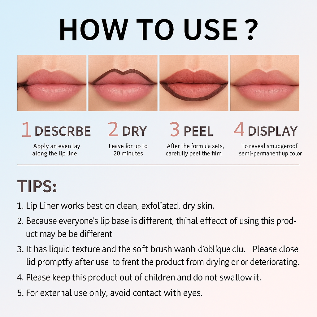 Unleash Your Lip Game with Our 4-Piece Peel-Off Lip Liner Stain - Long-Lasting, Waterproof, and Vegan for Effortlessly Bold Color!